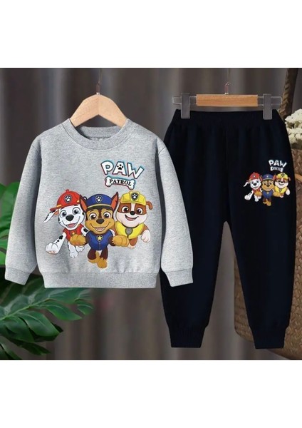 Punıx Kıds Özel Tasarım Bisiklet Yaka Paw ve Arkadaşları Baskılı Kışlık Trend Erkek Çocuk Eşofman Takımı