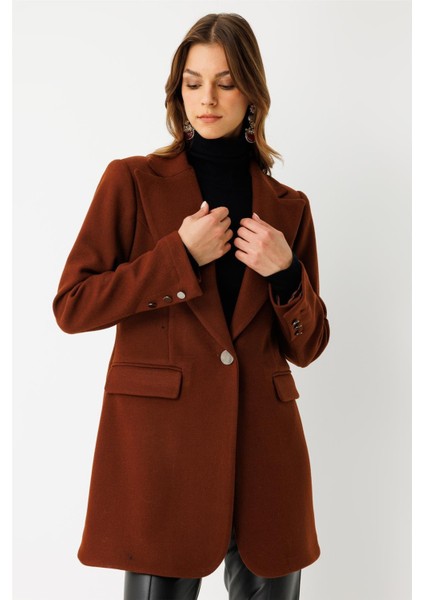 Tek Düğmeli Yün Içerikli Keçe Ceket Kiremit fiyatları