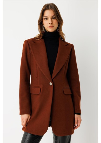 Tek Düğmeli Yün Içerikli Keçe Ceket Kiremit fırsatları