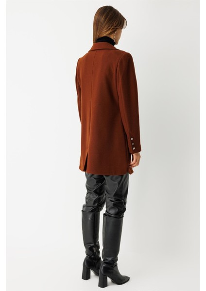 Tek Düğmeli Yün Içerikli Keçe Ceket Kiremit indirimleri