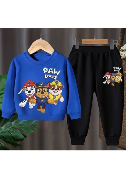 Punıx Kıds Özel Tasarım Bisiklet Yaka Paw ve Arkadaşları Baskılı Kışlık Trend Erkek Çocuk Eşofman Takımı