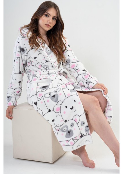 Kadın Kapüşonlu Welsoft Beyaz Renk Kuşaklı Cepli Desenli Sabahlık C8T9N0202 fiyatları