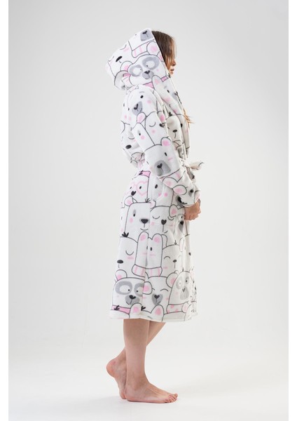 Kadın Kapüşonlu Welsoft Beyaz Renk Kuşaklı Cepli Desenli Sabahlık C8T9N0202 modelleri