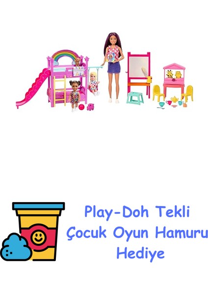 Skipper Bebek Bakıcılığı Eğlencesi Oyun Seti 3 Bebek, Mobilya ve 15'ten Fazla Aksesuar ile Barbie Skipper Bebek Bakıcılığı Eğlencesi Oyun Seti HND18 + Play-Doh Oyun Hamuru