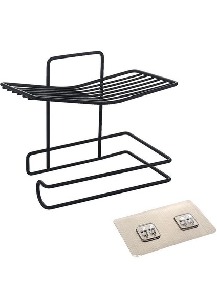 Yapışkanlı Tuvalet Kağıtlığı Tutacağı Askısı Mat Siyah Metal Tuvalet Kağıtlık