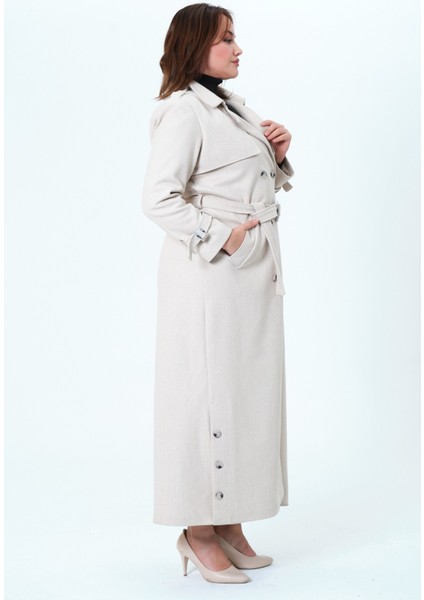 Belur Kadın Büyük Beden Astarlı Tam Boy Ceket Yaka Kaşe Kaban fiyatları