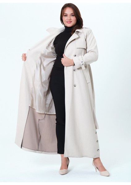 Belur Kadın Büyük Beden Astarlı Tam Boy Ceket Yaka Kaşe Kaban modelleri