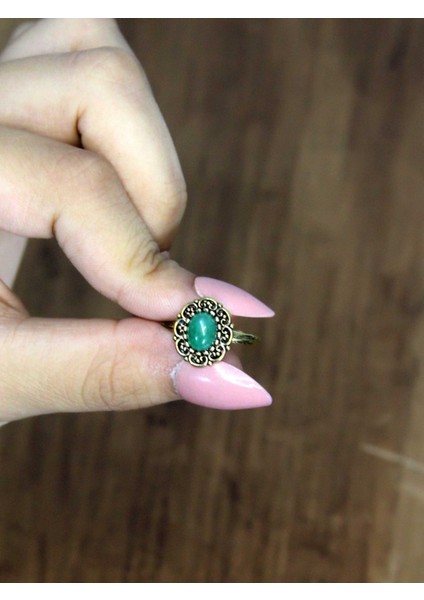 Doğal Taş Yeşil Akik Doğal Taşlı Antik Model Kadın Ayarlanabillir Yüzük EUY77YA modelleri