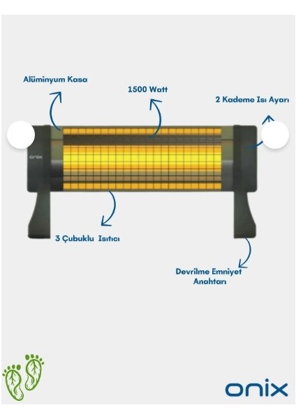 ON-1500 1500 Watt Devrilme Emniyet Ayarlı 2 Kademe Isı Ayarlı Isıtıcı fırsatları