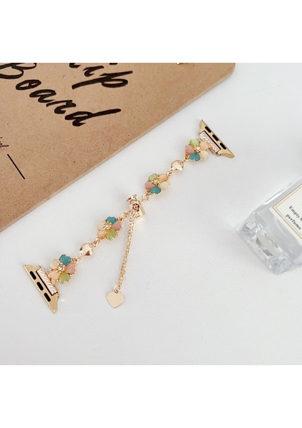 Apple Watch 3 4 5 6 7 8 9 Se 38 40 41MM Uyumlu Taşlı Çiçek ve Kalp Detaylı Çelik Kordon fiyatları