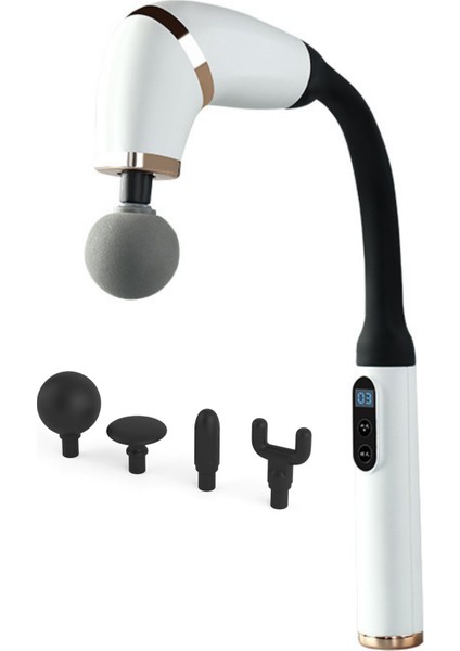 Glr FH-318 Beyaz Uzun Saplı Masaj Tabancası 6 Hızlı Profesyonel Perküsyon Kas Masajı | 4 Başlıklı