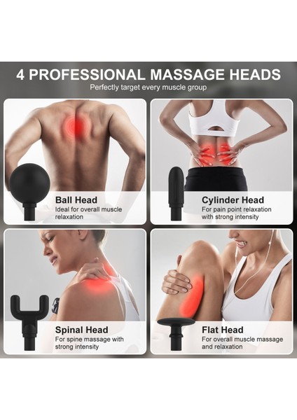 Glr FH-318 Beyaz Uzun Saplı Masaj Tabancası 6 Hızlı Profesyonel Perküsyon Kas Masajı | 4 Başlıklı fırsatları