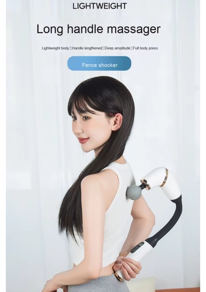 Glr FH-318 Beyaz Uzun Saplı Masaj Tabancası 6 Hızlı Profesyonel Perküsyon Kas Masajı | 4 Başlıklı