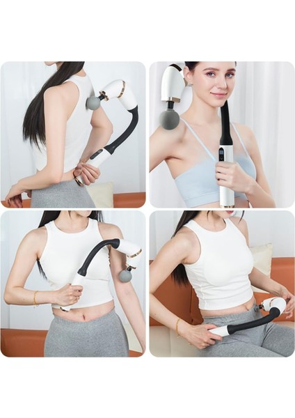 Glr FH-318 Beyaz Uzun Saplı Masaj Tabancası 6 Hızlı Profesyonel Perküsyon Kas Masajı | 4 Başlıklı