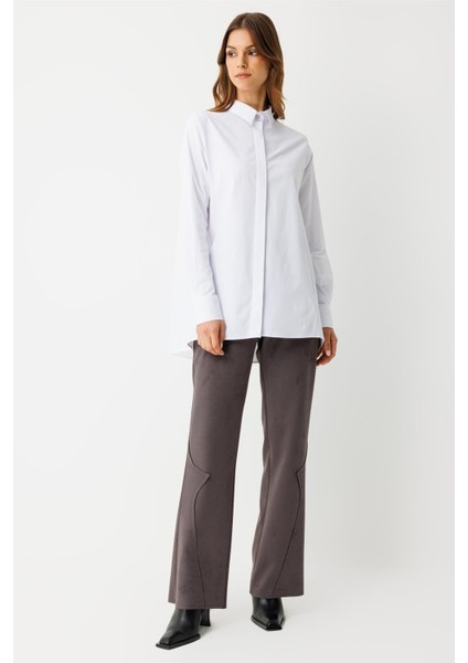 Arkası Dikiş Detaylı Pamuk Gömlek Beyaz modelleri