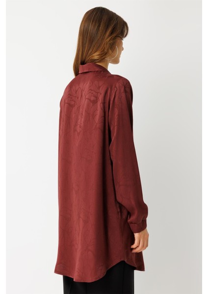 Kendinden Desenli Bağcık Detaylı Tunik Bordo indirimleri