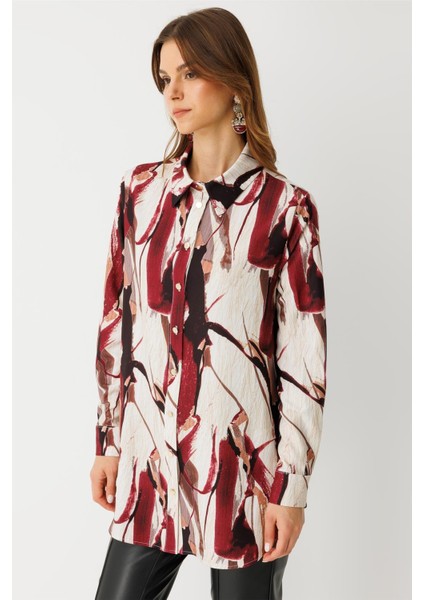 Desenli Tunik Bordo modelleri