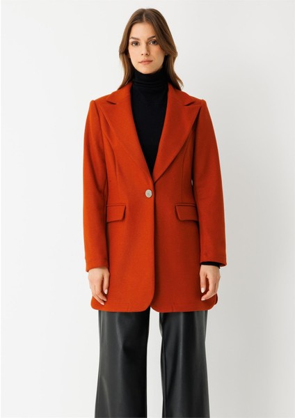 Tek Düğmeli Yün Içerikli Keçe Ceket Oranj