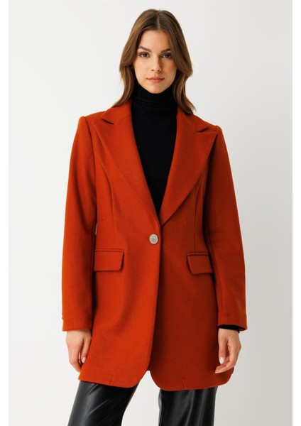 Tek Düğmeli Yün Içerikli Keçe Ceket Oranj fiyatları