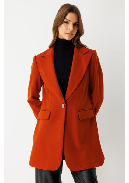 Tek Düğmeli Yün Içerikli Keçe Ceket Oranj modelleri
