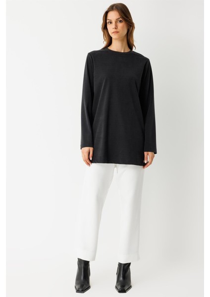 Tencel Kumaş Uzun Kollu Tshirt Siyah