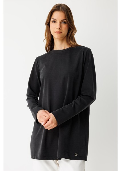 Tencel Kumaş Uzun Kollu Tshirt Siyah modelleri