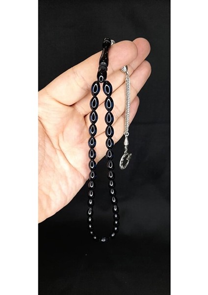 Sürmeli Uçak Camı Tesbih Siyah-Mavi Renkli Beyzi Kesim T-359 fırsatları