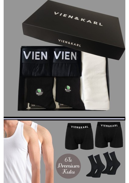 Erkek Boxer-Atlet-Çorap Set 6'lı Premium Kutuda Hediyelik ve Çeyizlik
