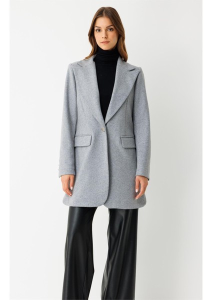 Tek Düğmeli Yün Içerikli Keçe Ceket Gri