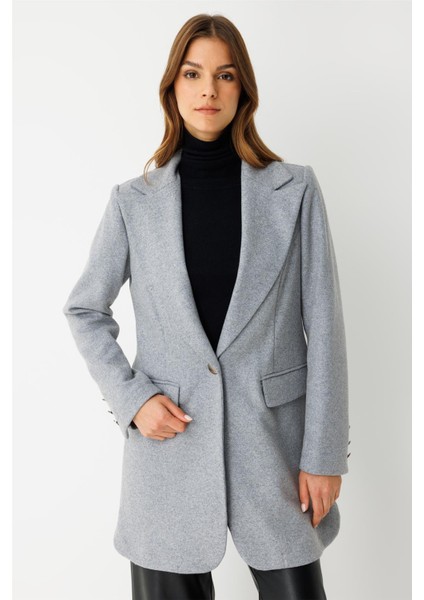 Tek Düğmeli Yün Içerikli Keçe Ceket Gri fiyatları
