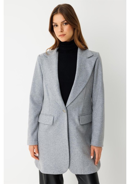 Tek Düğmeli Yün Içerikli Keçe Ceket Gri modelleri