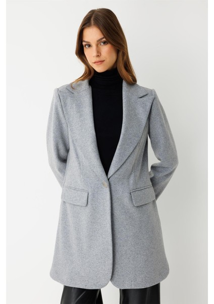Tek Düğmeli Yün Içerikli Keçe Ceket Gri fırsatları