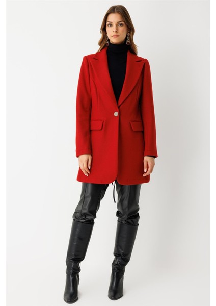 Tek Düğmeli Yün Içerikli Keçe Ceket Kırmızı fiyatları