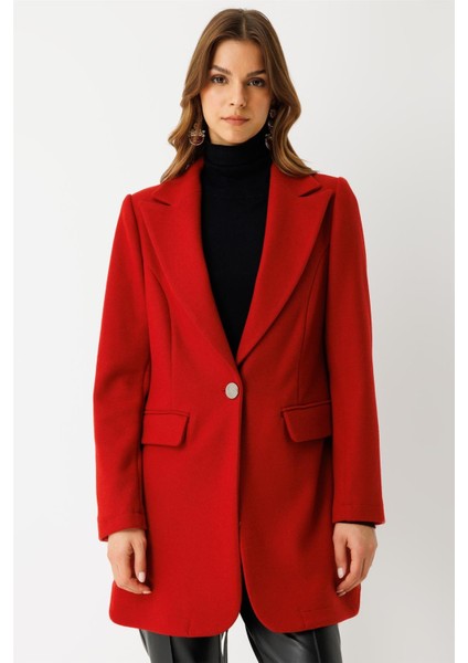 Tek Düğmeli Yün Içerikli Keçe Ceket Kırmızı fırsatları