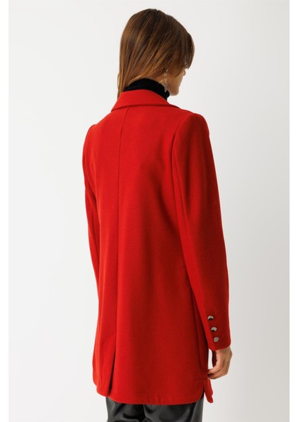 Tek Düğmeli Yün Içerikli Keçe Ceket Kırmızı indirimleri