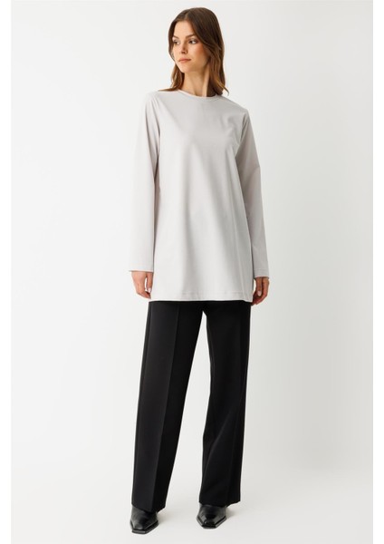 Tencel Kumaş Uzun Kollu Tshirt Taş