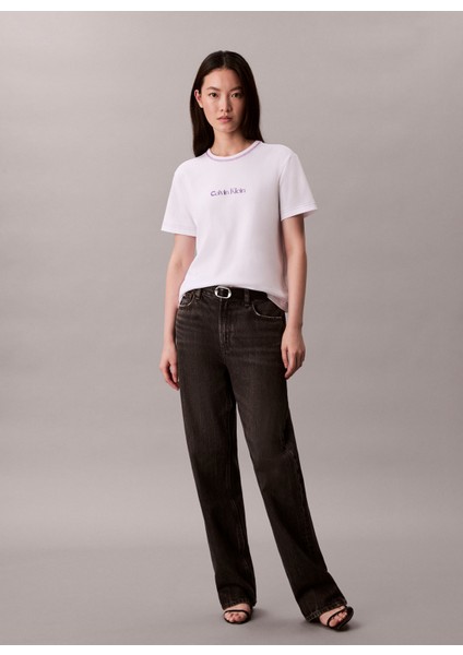 Bisiklet Yaka Düz Beyaz Kadın T-Shirt LV047D213GYAA