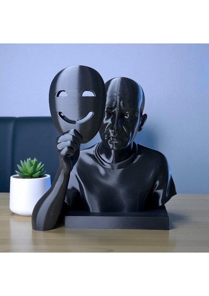 Maskeli Gerçeklik Büstü – Duygusal Konsept Dekoratif Heykel | Modern Sanat Objesi | Kabuk Factory Tasarımı