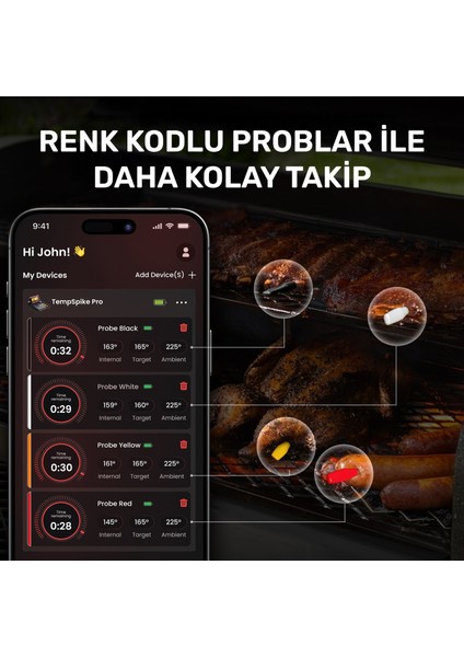 TP980-4 Şarjlı 320M Kablosuz Alarmlı 4problu App, Monitörlü Profesyonel Gıda Termometresi fırsatları