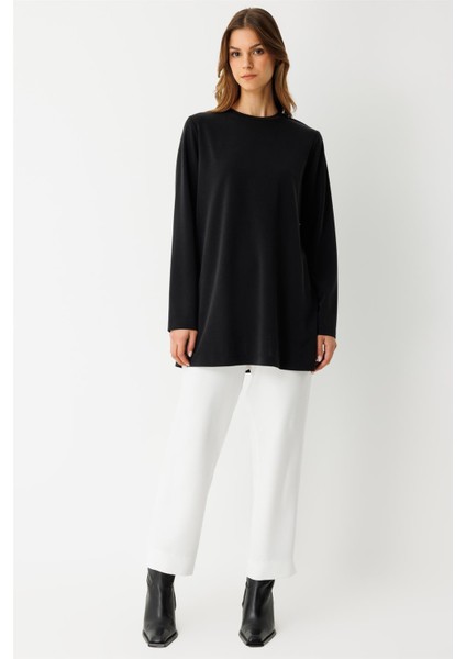 Oysh Kumaş Uzun Kollu Tshirt Siyah