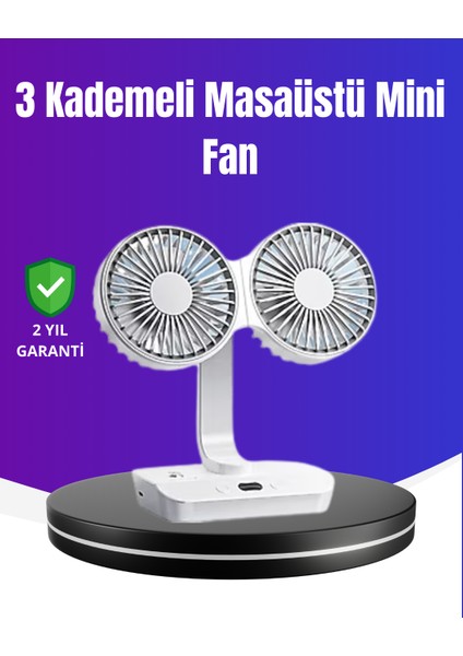 720° Döner Çift Taraflı Masaüstü Vantilatör – USB Şarjlı Sessiz Fan