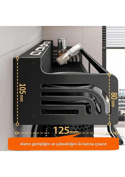 Deliksiz Çift Katlı Mutfak Rafı - Yüksek Kenarlı, 60 Bardaklık + 4 Bıçak Yuvası ve 10 Askılı