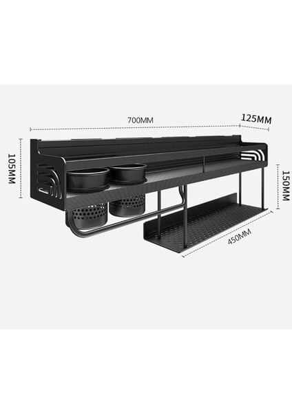 Deliksiz Çift Katlı Mutfak Rafı - Yüksek Kenarlı, 60 Bardaklık + 4 Bıçak Yuvası ve 10 Askılı