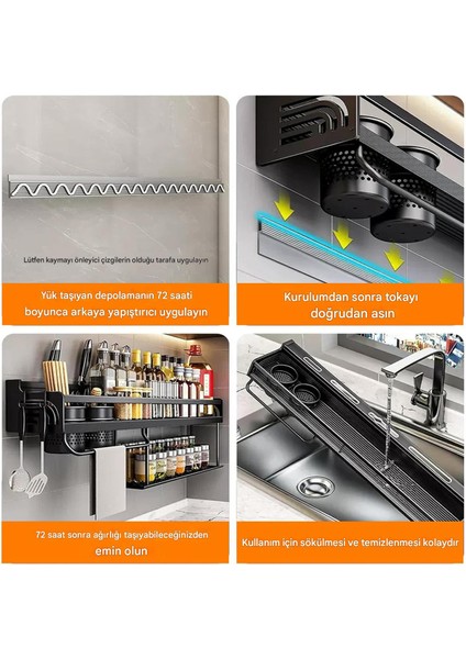 Deliksiz Çift Katlı Mutfak Rafı - Yüksek Kenarlı, 60 Bardaklık + 4 Bıçak Yuvası ve 10 Askılı