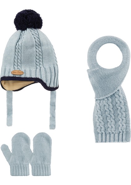 0-18 Ay Erkek Bebek Için Atkı Bere Eldiven Seti