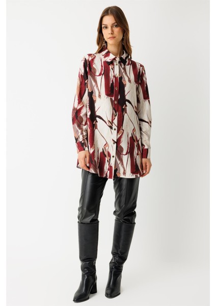 Desenli Tunik Bordo