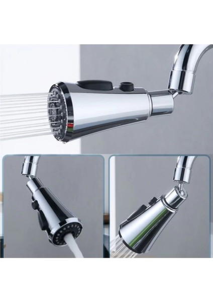 360 Derece Dönebilen- 3 Mod Krom Yağmur Püskürtme Borulu Kubar Musluk Ucu (5148) modelleri