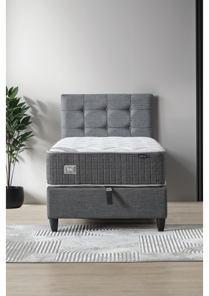 Mimoza Modeli Tek Kişilik Full Ortopedik Antibakteriyel Yataklı Baza ve Başlık Takımı 3 lü Set