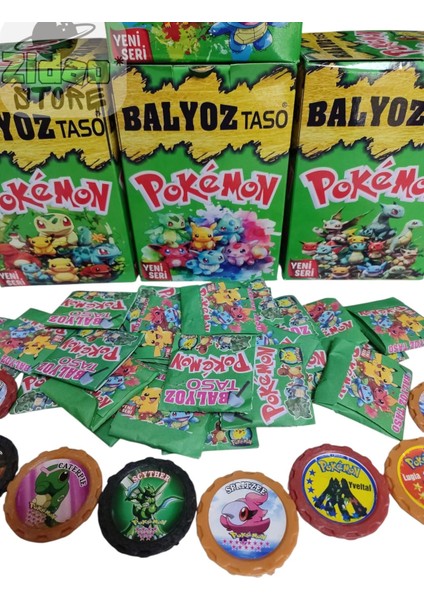 Balyoz Pokemon Tasoları Yeni Seri 40 Adet Pokemon Taso | Hediye Paketinde Mini Oyuncak ve Şeker