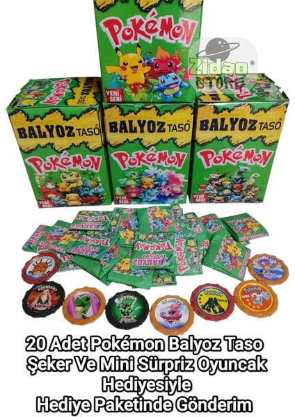 Balyoz Pokemon Tasoları Yeni Seri 20 Adet Pokemon Taso | Hediye Paketinde Mini Oyuncak ve Şeker fiyatları